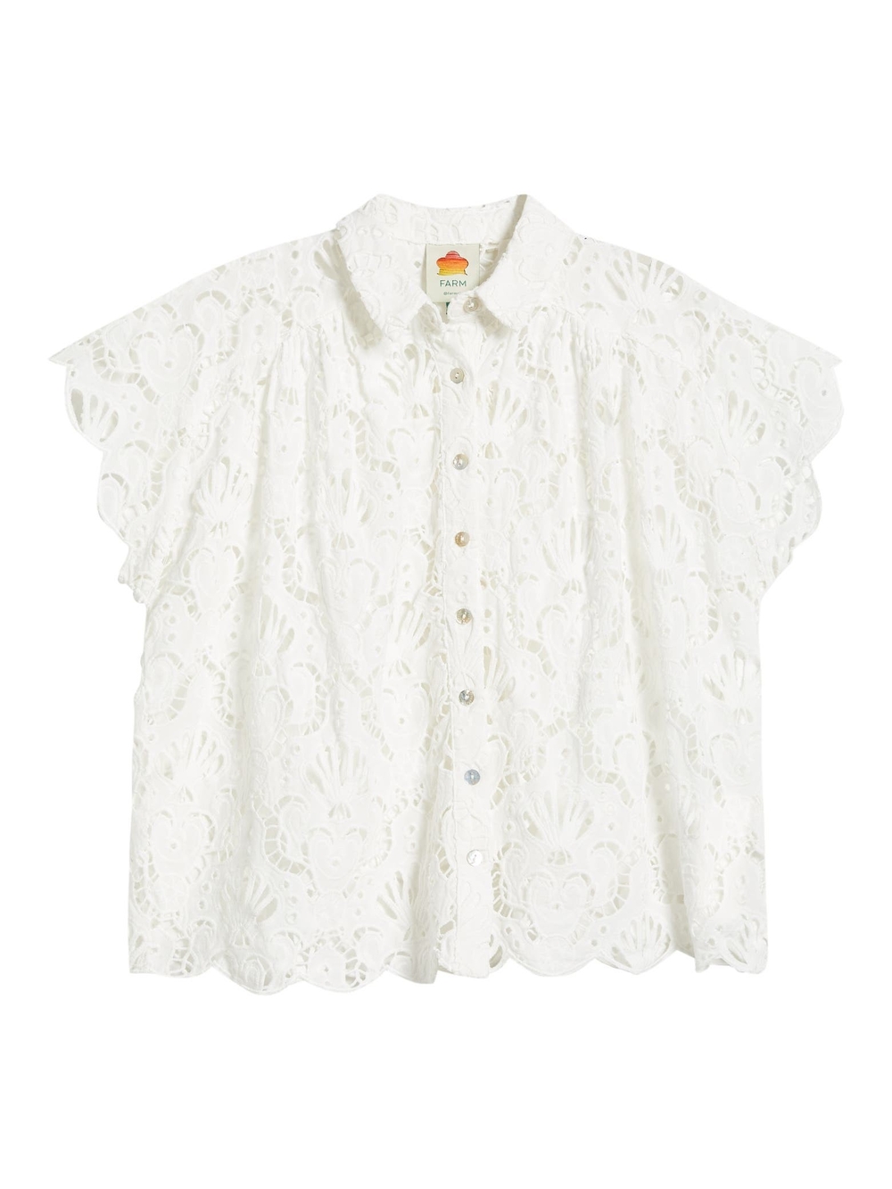 FARM Rio Seashell Embroidered Eyelet Cotton Button-Up Shirt - Picture 10 of 15
